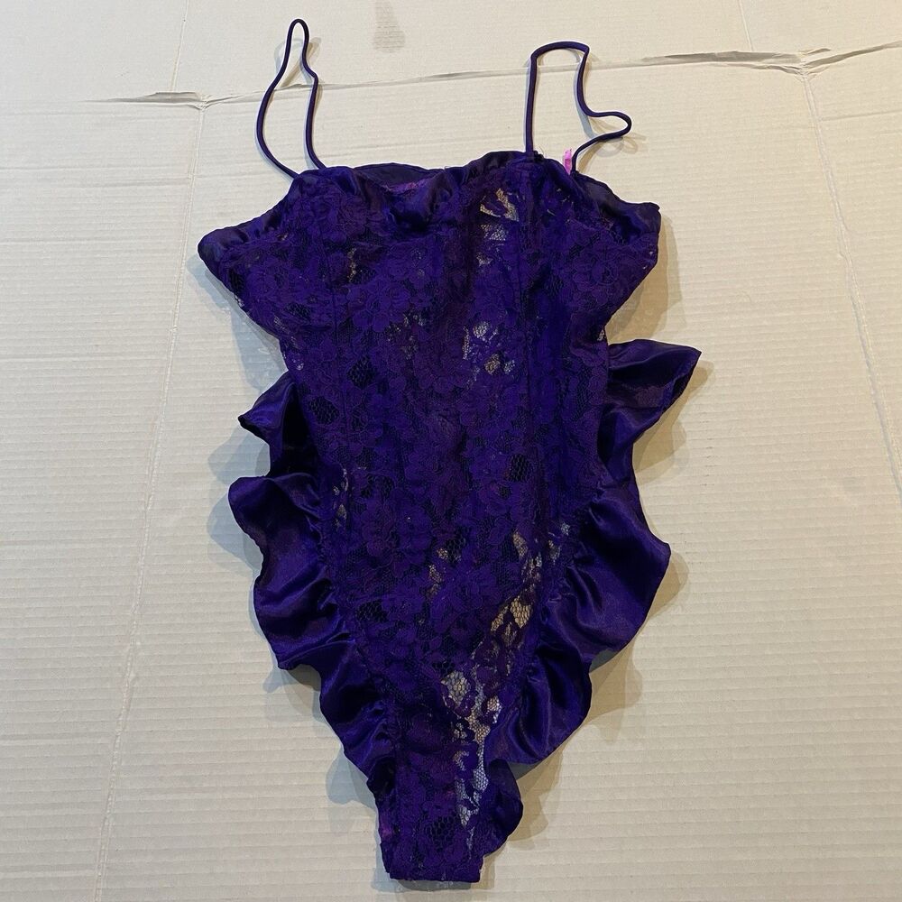 Vintage 90s Victoria’s Secret Gold Label Purple Flutter Bodysuit Teddy Size S